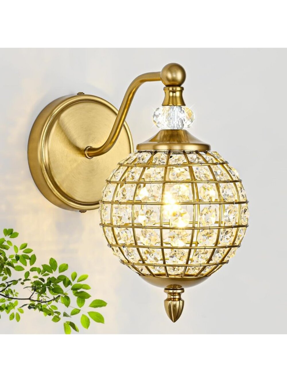 Vintage Crystal Globe Wall Sconce - 1-Light Brushed Gold Finish for Bathroom